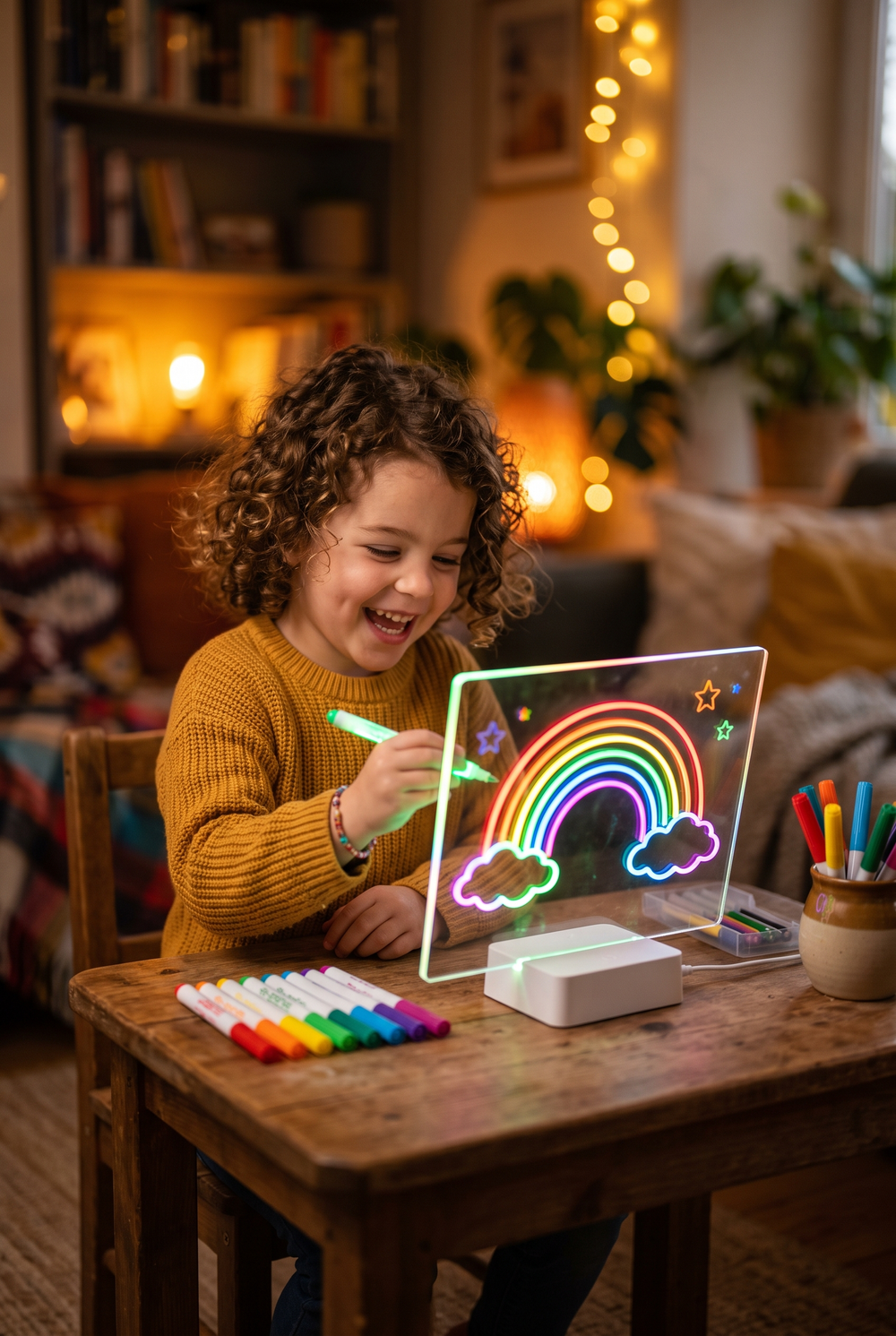 Neonio LED Işıklı Çizim ve Boyama Panosu – Stantlı, 7 Kalemli Çocuk Aktivite Seti